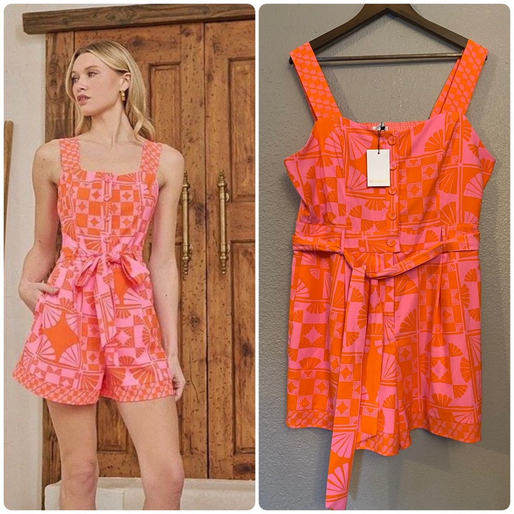 Sugarlips Pink & Orange Geometric Print Romper